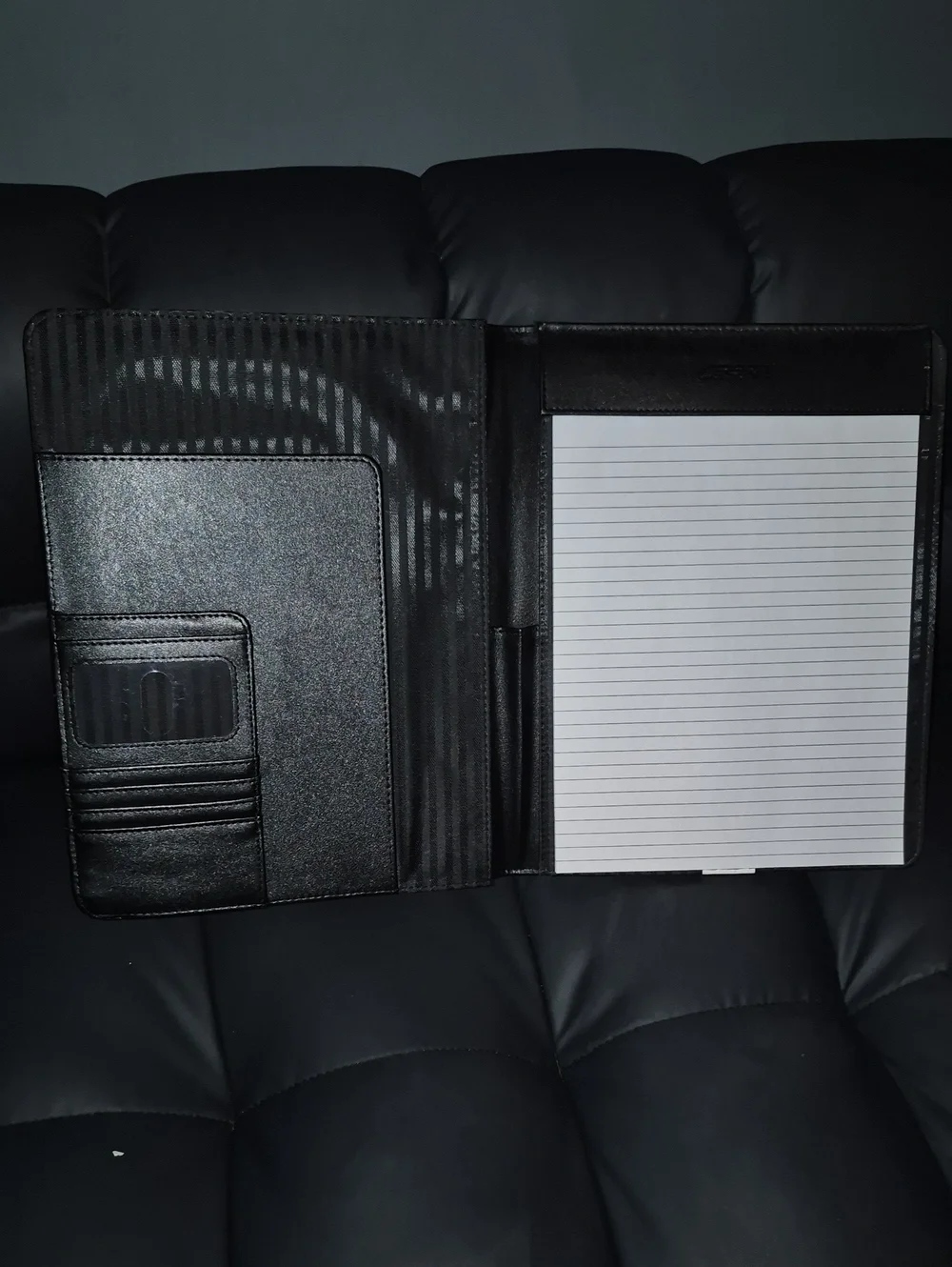 Professional Black Leatherette Portfolio with Card & Key Organizer